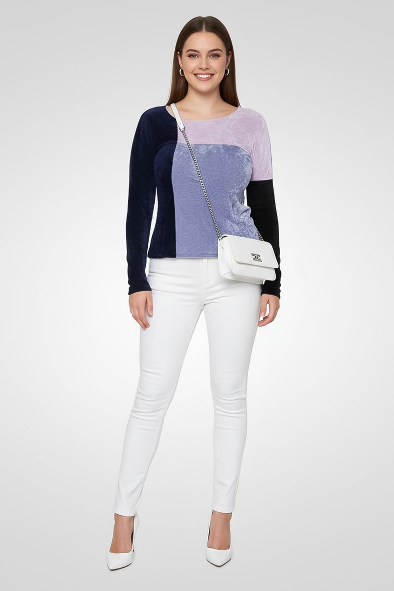 armani Emporio Armani Women Round Neck Color Block Long Sleeves Top, Multicolor - Image 5