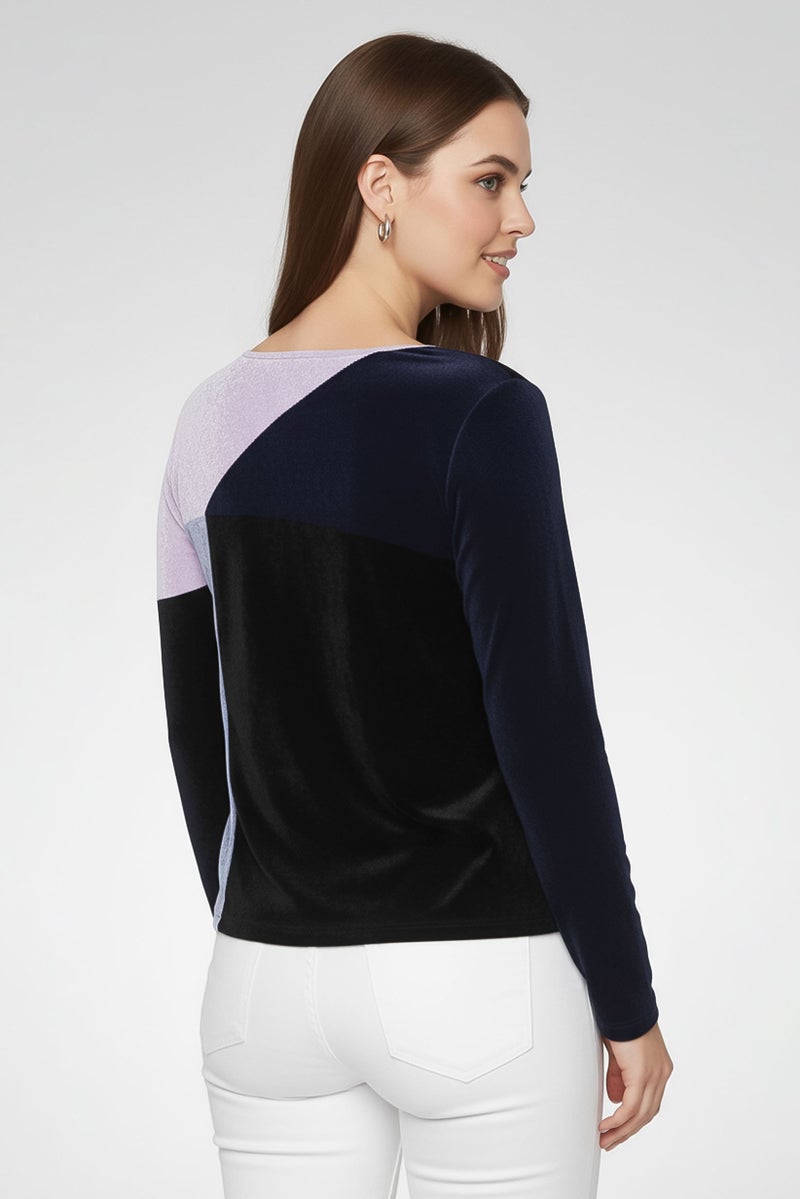 armani Emporio Armani Women Round Neck Color Block Long Sleeves Top, Multicolor - Image 3