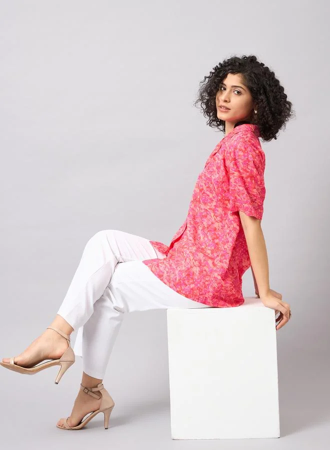 Kuwarii Pink All Over Print Oversized Shirt