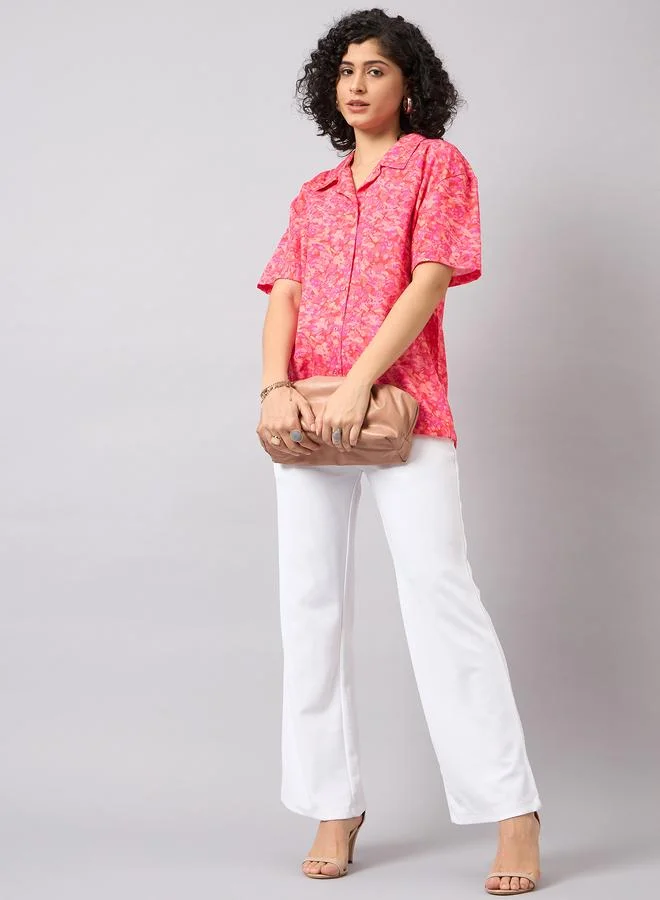 Kuwarii Pink All Over Print Oversized Shirt