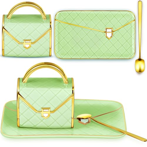 Zubebe 1 Set Coffee Mug Elegant Handbag Shaped Cup Modern Ceramic Purse Mug with Spoon and Saucer 10oz Cute Creative Tea Cup for Woman Girls Gift Light Green - Image 1