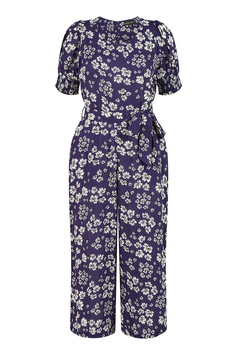 MELA LONDON Floral Jumpsuit With Ruched Sleeves