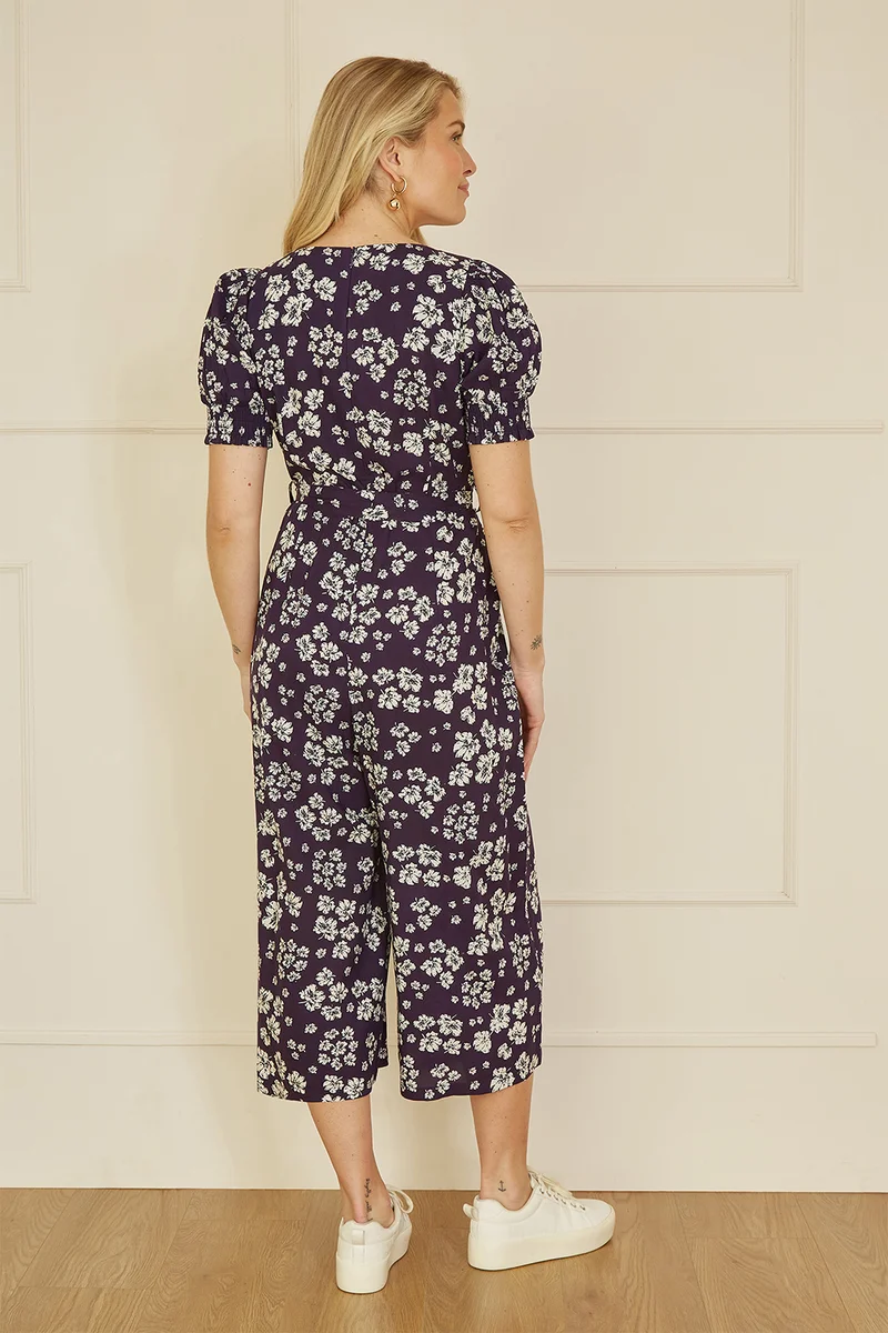 MELA LONDON Floral Jumpsuit With Ruched Sleeves