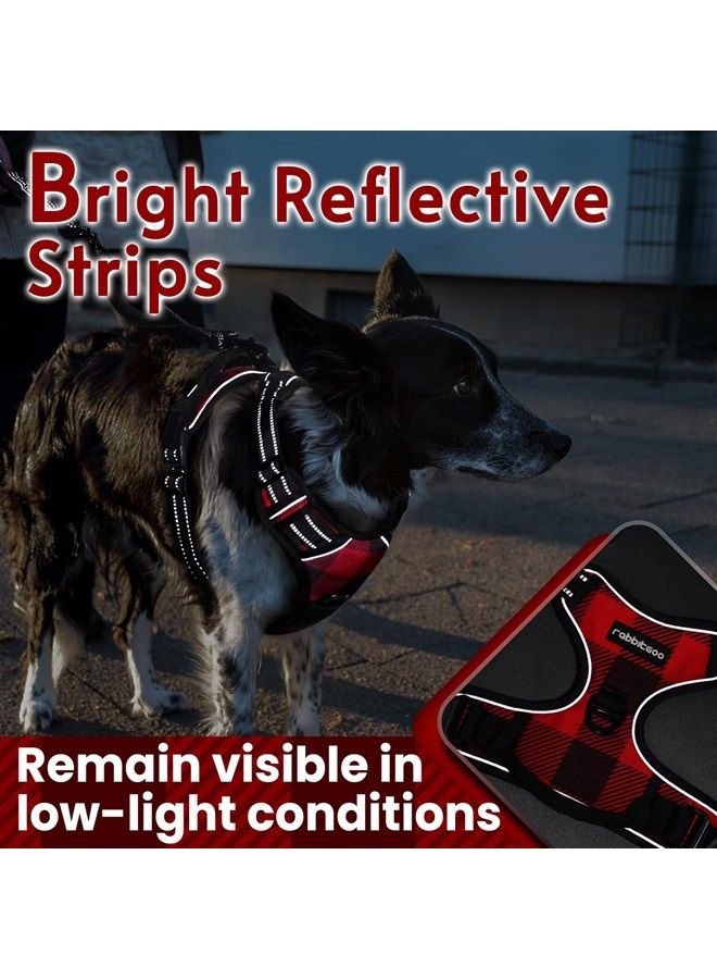 Rabbitgoo Dog Harness for Large Dogs No Pull, Adjustable Dog Walking Vest Harness with 2 Leash Clips, Comfort Padded Pet Harness with Handle, Reflective Front Body Harness, Red Plaid, Small