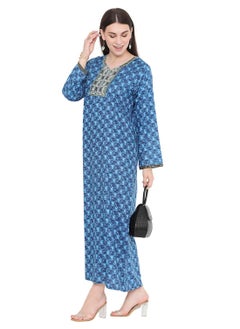 HANA & SARA UNIQUE FLOWER PRINT WITH THREAD EMBROIDERY ARABIC KAFTAN JALABIYA DRESSES  - Image 4