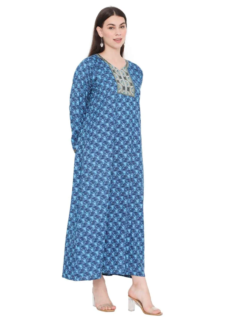 HANA & SARA UNIQUE FLOWER PRINT WITH THREAD EMBROIDERY ARABIC KAFTAN JALABIYA DRESSES