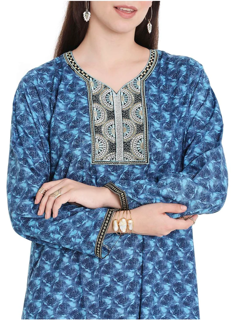 HANA & SARA UNIQUE FLOWER PRINT WITH THREAD EMBROIDERY ARABIC KAFTAN JALABIYA DRESSES