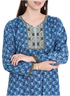 HANA & SARA UNIQUE FLOWER PRINT WITH THREAD EMBROIDERY ARABIC KAFTAN JALABIYA DRESSES  - Image 3