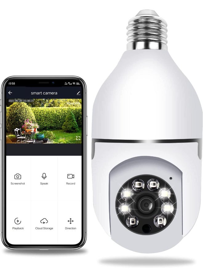 Bulb Camera 1080P Security Camera System with WiFi 360 Degree Rotation Wireless Home Surveillance Cameras Night Vision Two Way Audio, with Smart Motion Detection - Image 1