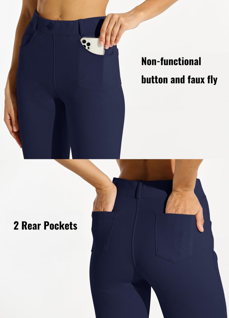 Willit 31" Women's Yoga Dress Pants Straight Leg Work Slacks Stretchy Office Casual Pants 4 Pockets Belt Loops Navy Blue M - Image 4