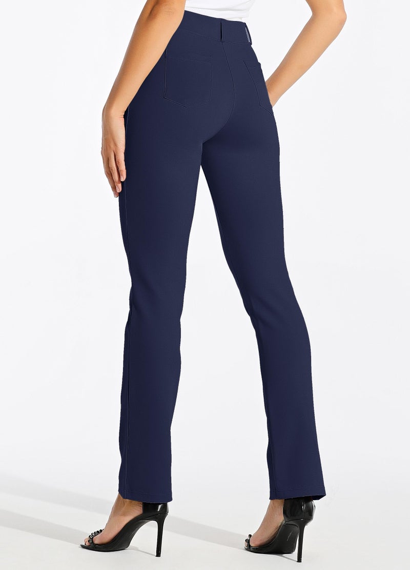 Willit 31" Women's Yoga Dress Pants Straight Leg Work Slacks Stretchy Office Casual Pants 4 Pockets Belt Loops Navy Blue M - Image 2