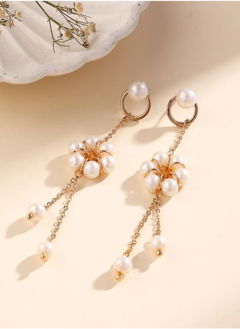 Priyaasi Plated Floral Pearl Drop Earrings