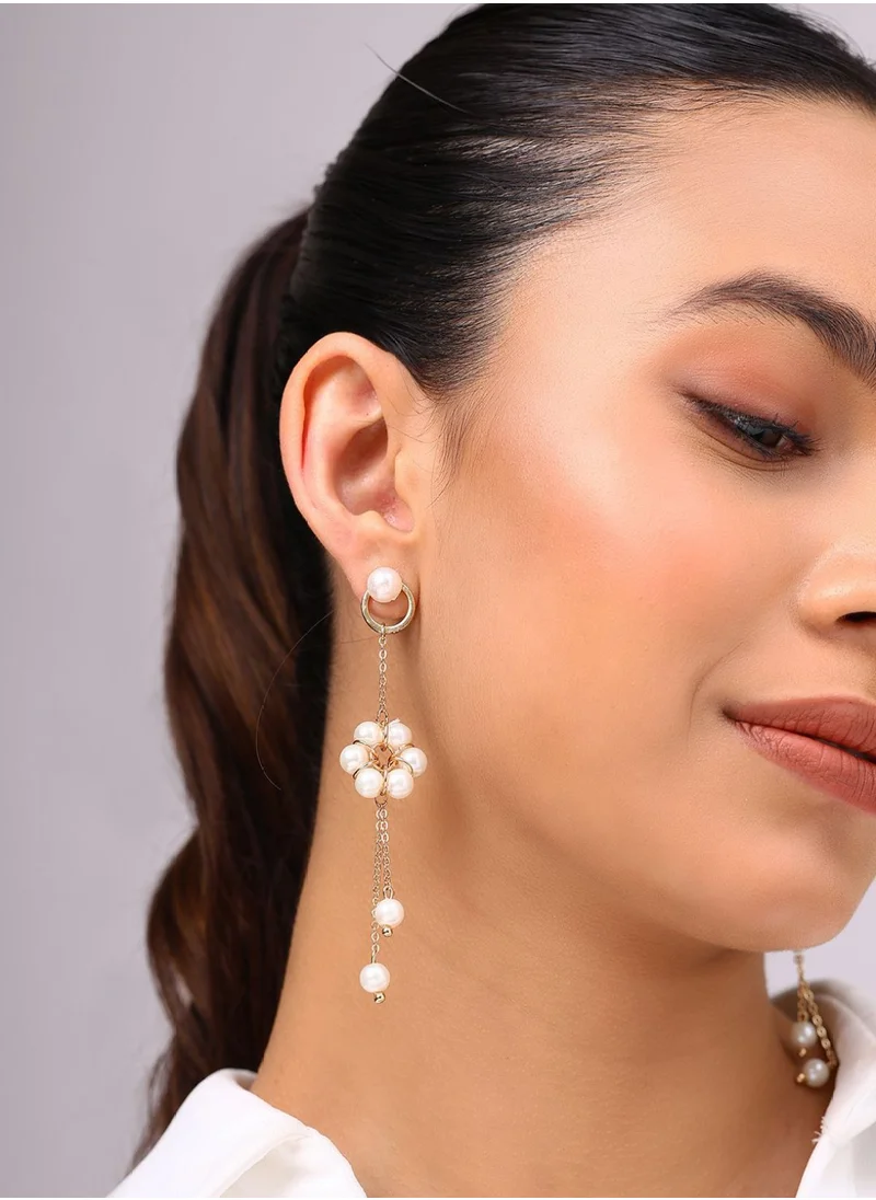 Priyaasi Plated Floral Pearl Drop Earrings