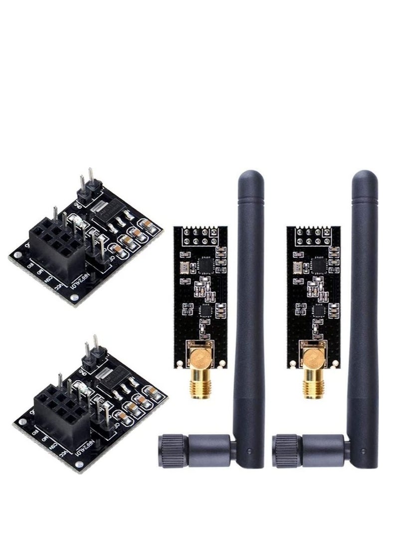 Generic 2PCS NRF24L01+PA+LNA RF Transceiver Module with SMA Antenna – 2.4 GHz, 1100m – Breakout Adapter Compatible with Arduino  - Image 1