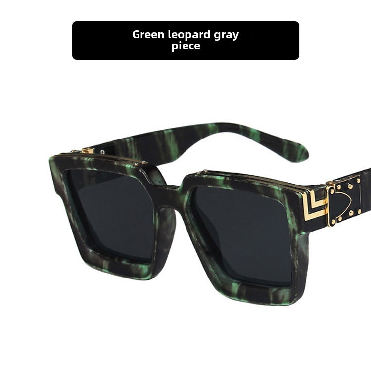 Generic Fashion Square Large Frame Sunglasses 2021 Trendy Mens Green Leopard Gray 