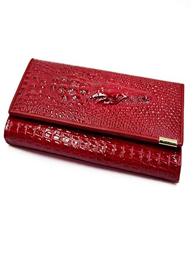 Aisi Women Men Leather Wallet Embossed Crocodile Clutch Wallet Credit Card Holder, Red, One size, Wallet - Image 3