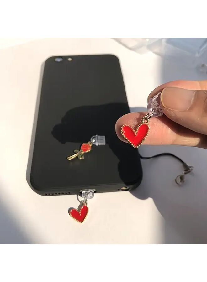 قطعتان سدادة غبار للهاتف على شكل وردة قلب حمراء، لتزيين منفذ شحن آيفون 6 إلى 14 - Image 5