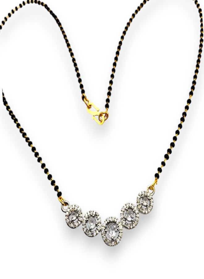 Elleva Black Beads Mangalsutra for Women Short | Tanmaniya Necklace for Women | Small Pendant Set, Gold & White, Set of 2 (Pack Of 1) - Image 4