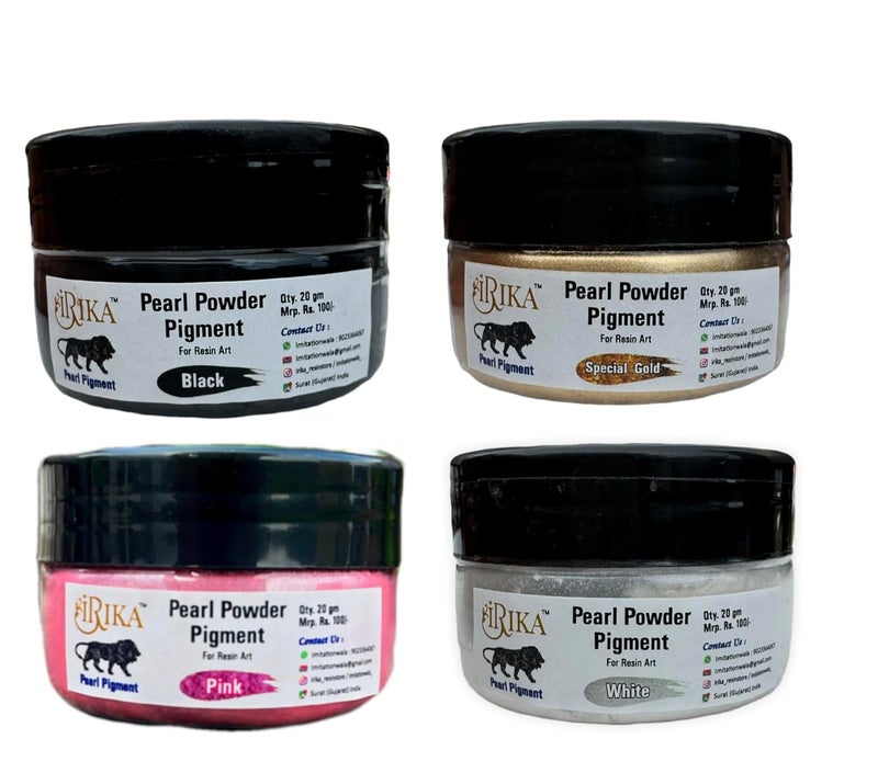 IRIKA IRIKA Radiant Pearl Pigment Set 4 Colors Black Special Gold Pink White for Resin Art 20g Each  - Image 1