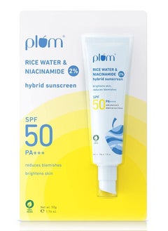 Sunscreen With 2% Niacinamide & Rice Water Hybrid Face Sunscreen with SPF 50 PA+++ Protects & Brightens Skin No White Cast Reduces Blemishes Non-Greasy UVA & UVB Protection All Skin Types, 50 g