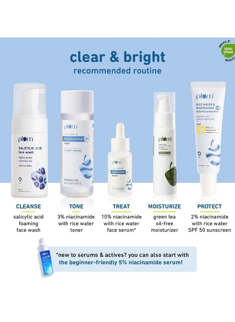 Plum - Sunscreen With 2% Niacinamide & Rice Water Hybrid Face Sunscreen with SPF 50 PA+++ Protects & Brightens Skin No White Cast Reduces Blemishes Non-Greasy UVA & UVB Protection All Skin Types, 50 g - Image 1