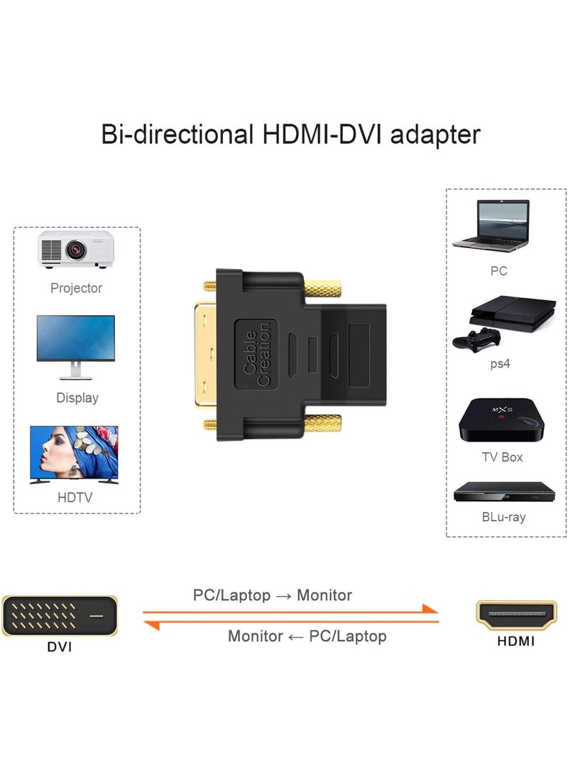 أرسيو محول DVI إلى HDMI من كيبل كرييشن، عبوة من قطعتين ثنائي الاتجاه ذكر DVI إلى أنثى HDMI، يدعم 1080P وثلاثي الأبعاد - Image 3