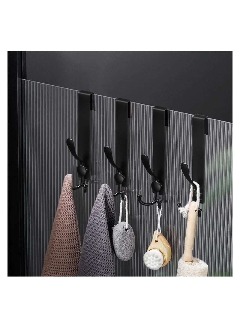 كابتن تيك 4 Pack Shower Door Hooks, Extended 8 inch Over Door Hooks for Bathroom Frameless Glass Shower Door, Stainless Steel Towel Hooks, Heavy Duty Non-Slip Hooks Rack for Robe Towel, Black - Image 2