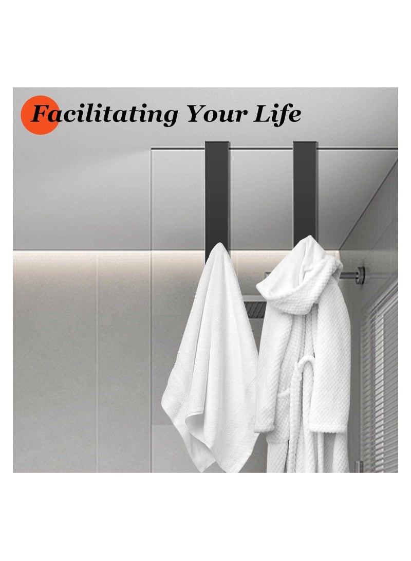 كابتن تيك 4 Pack Shower Door Hooks, Extended 8 inch Over Door Hooks for Bathroom Frameless Glass Shower Door, Stainless Steel Towel Hooks, Heavy Duty Non-Slip Hooks Rack for Robe Towel, Black - Image 3
