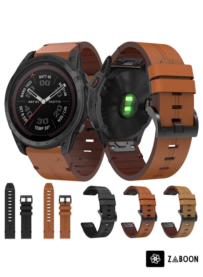 Zaboon Garmin Tactix 7 Pro 26mm Leather Steel Buckle Watch Band - Image 4