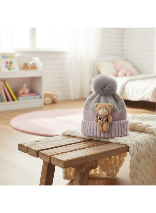zoba Cute teddy bear winter beanie for kids with a soft fur pom-pom – High-quality warm hat – Comfortable on the head and hypoallergenic – Suitable for boys and girls – Perfect for winter and cold weather – Attractive girly color - Image 4