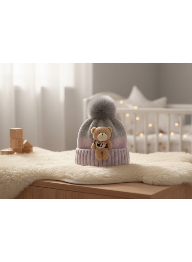 zoba Cute teddy bear winter beanie for kids with a soft fur pom-pom – High-quality warm hat – Comfortable on the head and hypoallergenic – Suitable for boys and girls – Perfect for winter and cold weather – Attractive girly color - Image 2