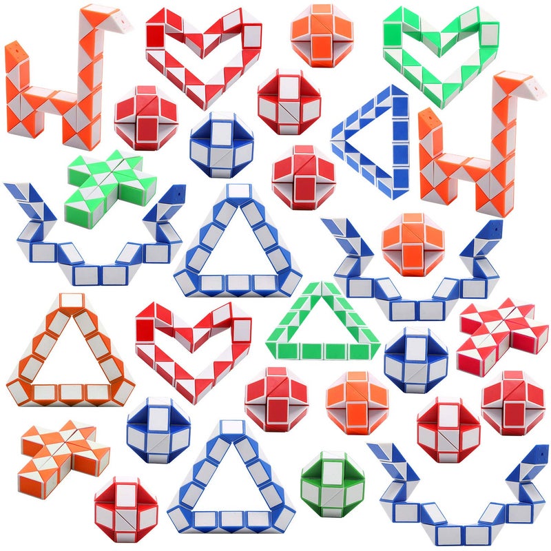 Yeetec 30 Pack 24 Blocks Magic Speed Cubes Mini Snake Cube Mini Plastic Puzzle Cube Toy for Kids Party Bag Fillers Party Supplies Random Color - Image 2