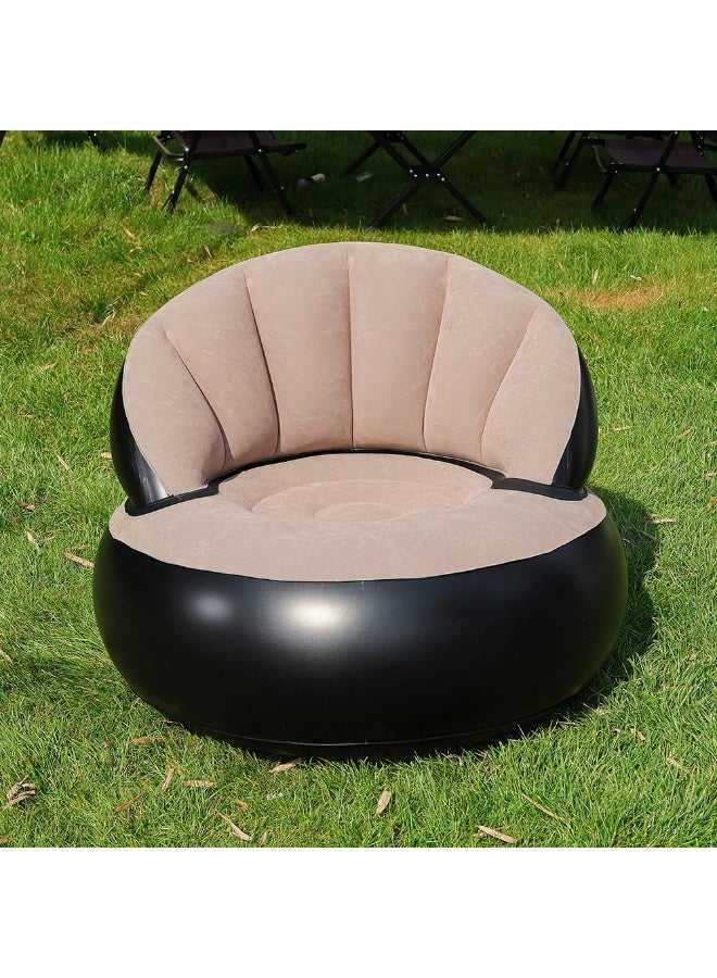 Inflatable Shell Lounge Chair with Soft Flocked Surface & Foot Pump - Multi color - (Beige) - Image 1