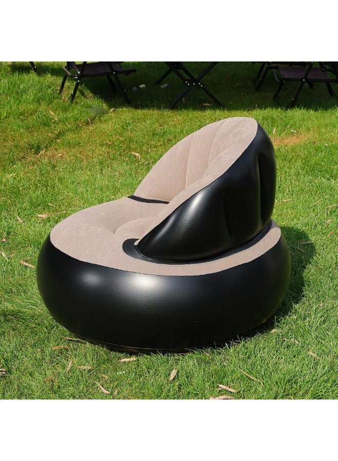 Inflatable Shell Lounge Chair with Soft Flocked Surface & Foot Pump - Multi color - (Beige) - Image 3