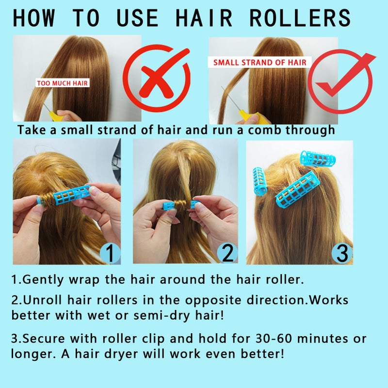 UlifeBetter 28PCS Small Rollers for Short Hair, 0.6in No Heat Tiny Curlers With Clips Small Roller Hair Curlers Set Mini Snap-On Plastic Hair Rollers(Blue) - Image 5