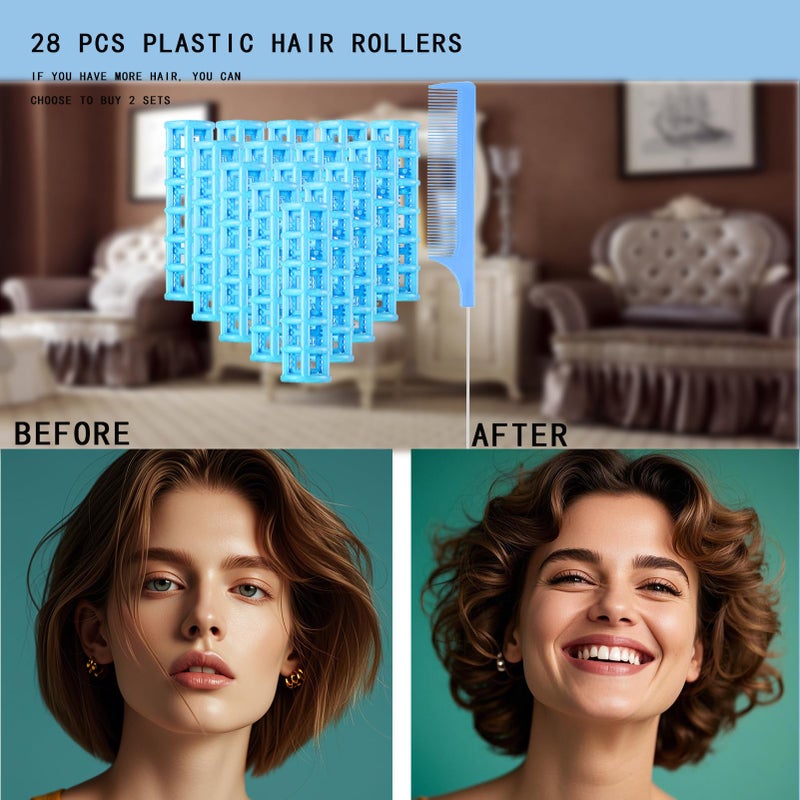 UlifeBetter 28PCS Small Rollers for Short Hair, 0.6in No Heat Tiny Curlers With Clips Small Roller Hair Curlers Set Mini Snap-On Plastic Hair Rollers(Blue) - Image 4