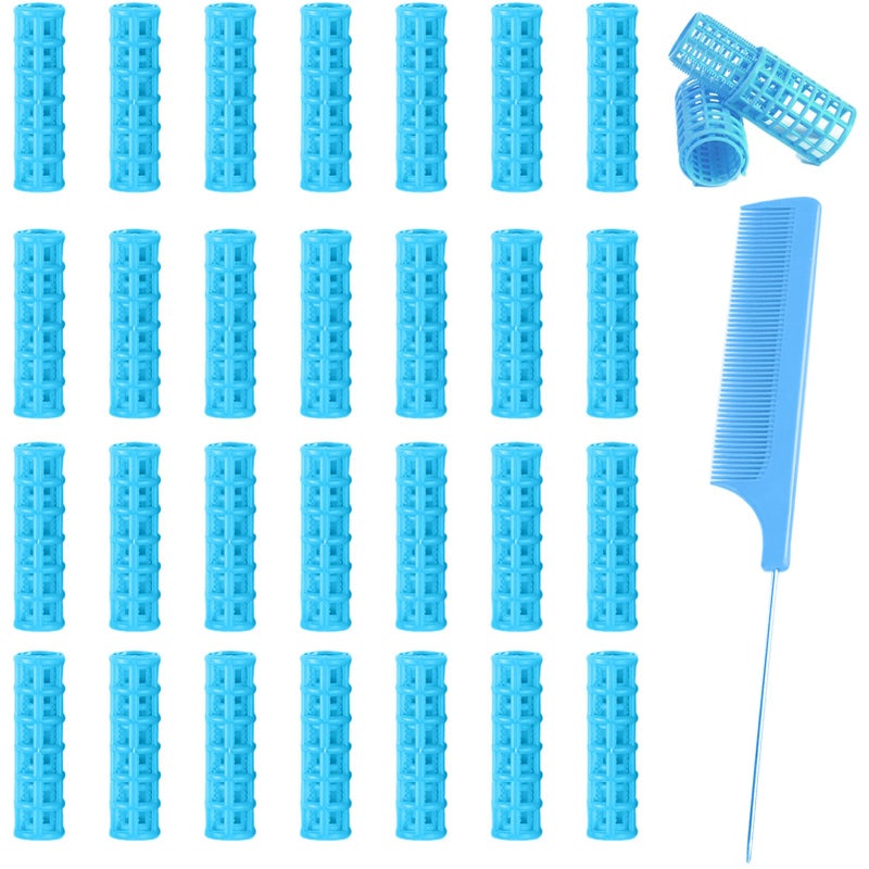 UlifeBetter 28PCS Small Rollers for Short Hair, 0.6in No Heat Tiny Curlers With Clips Small Roller Hair Curlers Set Mini Snap-On Plastic Hair Rollers(Blue) - Image 1