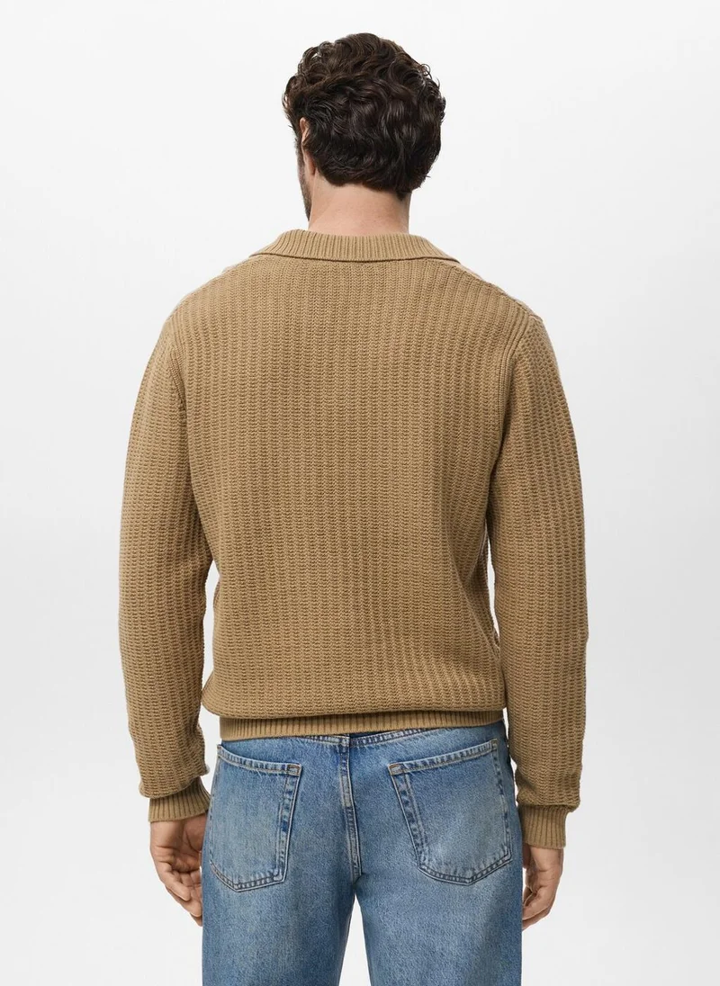 Mango Man Knitted structured polo sweater