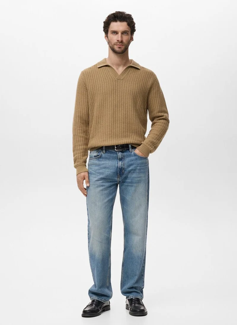 Mango Man Knitted structured polo sweater