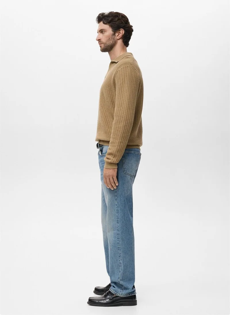 Mango Man Knitted structured polo sweater