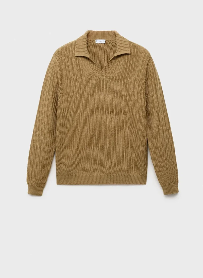 Mango Man Knitted structured polo sweater
