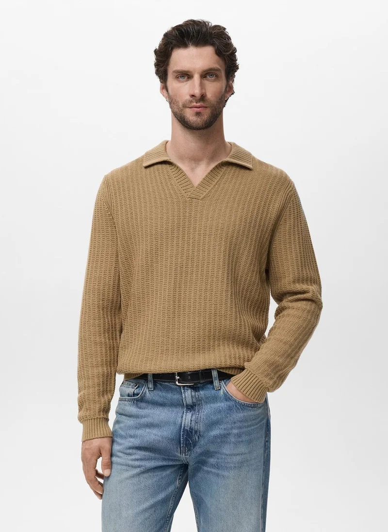 Mango Man Knitted structured polo sweater
