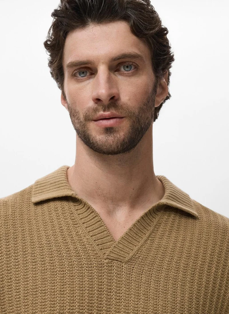 Mango Man Knitted structured polo sweater