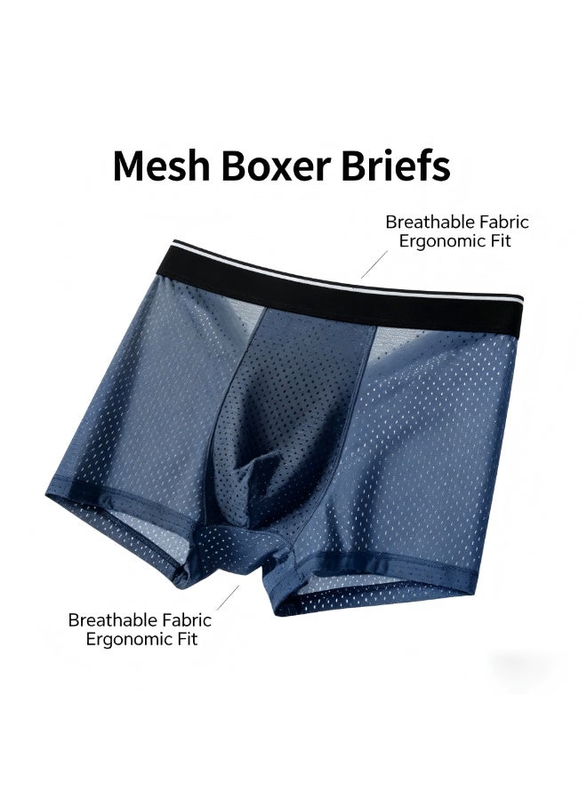 Happy-Time 4 Pack Men's Ice Silk Mesh Boxer Briefs, Breathable  Underwear, Ultra-Thin Quick-Dry Seamless Trunks for Summer, Men's Sort Boxer Briefs & Trunks, Comfortable Lightweight Antibacterial Boxers for Daily & Sports Wear - Image 3