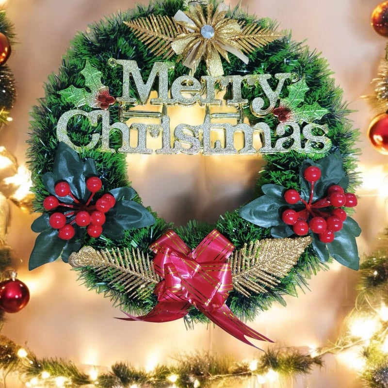Go Hooked Go Hooked Christmas Decoration Wreath Festive Home Decor for Trees Walls Doors Durable Vibrant Reusable Green Pack of 1  - Image 1
