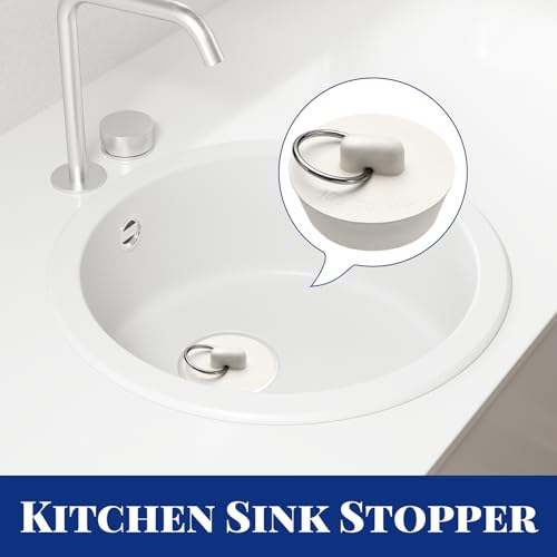 AUGHOA 6 Pieces Drain Stopper, Bathroom Sink Stopper, Bathtub Drain Plug with Hanging Ring, Rubber Bath Tub Plugs for Drain in 6 Different Sizes, White - Image 2