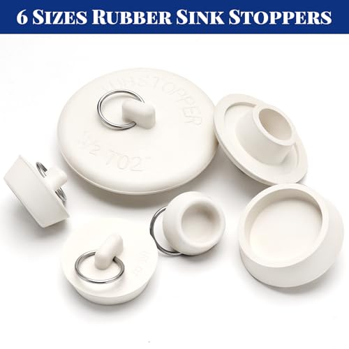 AUGHOA 6 Pieces Drain Stopper, Bathroom Sink Stopper, Bathtub Drain Plug with Hanging Ring, Rubber Bath Tub Plugs for Drain in 6 Different Sizes, White - Image 4