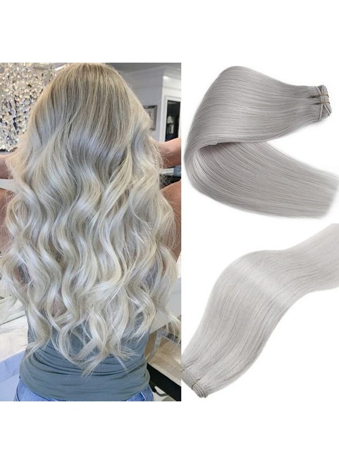 Smartinnov - Sew In Hair Extensions Silver Human Hair 100G 20Inch Brazilian Real Hair Bundles Silky Straight Double Weft Gray Sew In Hair Extensions For Women Grey Hand Tied Weft Hair Extensions - Image 1