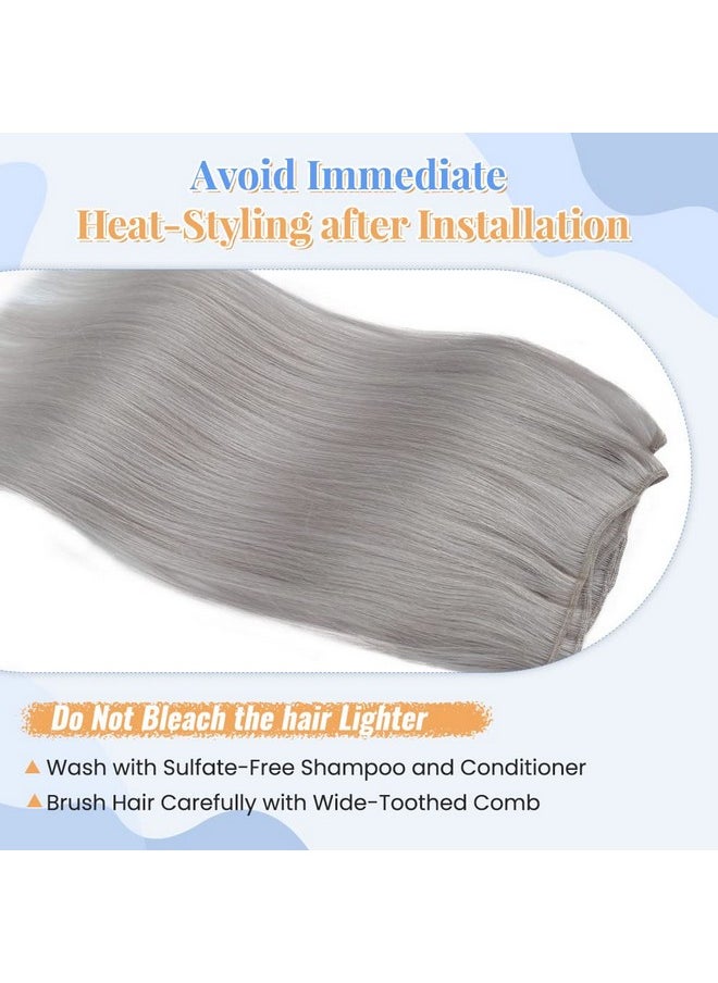 Smartinnov - Sew In Hair Extensions Silver Human Hair 100G 20Inch Brazilian Real Hair Bundles Silky Straight Double Weft Gray Sew In Hair Extensions For Women Grey Hand Tied Weft Hair Extensions - Image 1