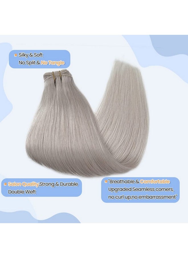 Smartinnov - Sew In Hair Extensions Silver Human Hair 100G 20Inch Brazilian Real Hair Bundles Silky Straight Double Weft Gray Sew In Hair Extensions For Women Grey Hand Tied Weft Hair Extensions - Image 1